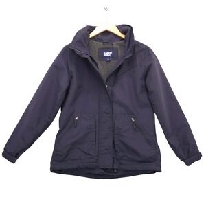 Lands End Navy Blue Fleece Lined Squall Jacket Concealed Hood Size‎ S